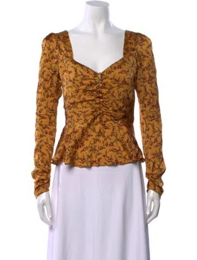 Pre-owned Simkhai Silk Floral Print Blouse In Yellow