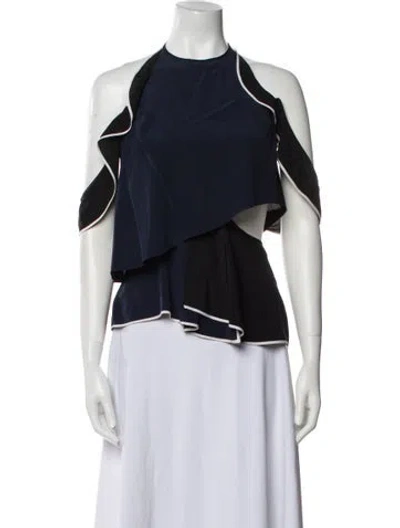 Pre-owned Simkhai Silk Halterneck Crop Top In Blue