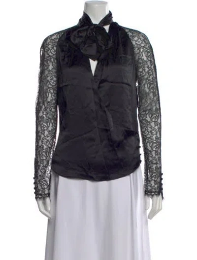 Pre-owned Simkhai Silk Lace Pattern Blouse In Black