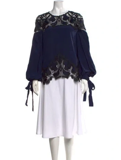 Pre-owned Simkhai Silk Lace Pattern Blouse In Black/blue
