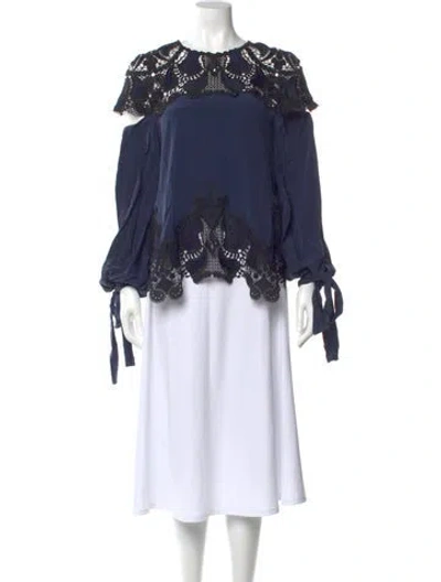 Pre-owned Simkhai Silk Lace Pattern Blouse In Blue