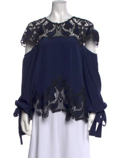 Pre-owned Simkhai Silk Lace Pattern Blouse In Blue