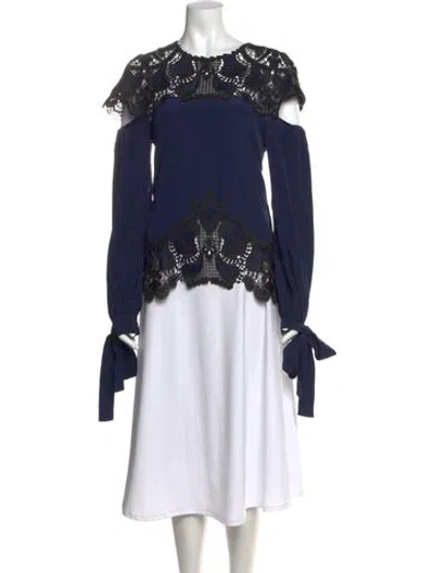 Pre-owned Simkhai Silk Lace Pattern Blouse In Blue