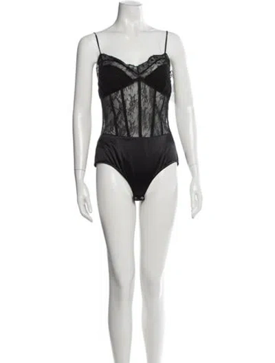 Pre-owned Simkhai Silk Lace Pattern Bodysuit W/ Tags In Black