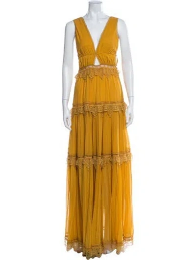 Pre-owned Simkhai Silk Long Dress In Yellow