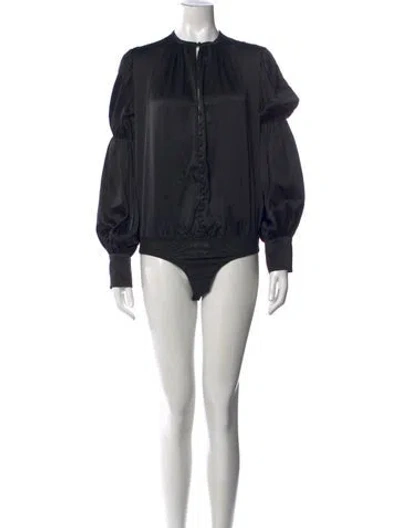 Pre-owned Simkhai Silk Long Sleeve Bodysuit In Black
