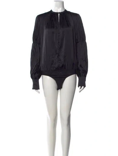 Pre-owned Simkhai Silk Long Sleeve Bodysuit In Black
