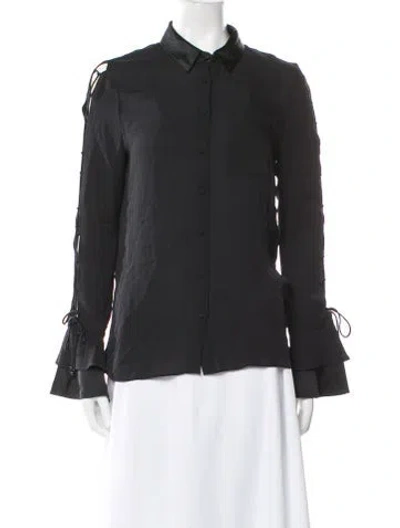 Pre-owned Simkhai Silk Long Sleeve Button-up Top In Black