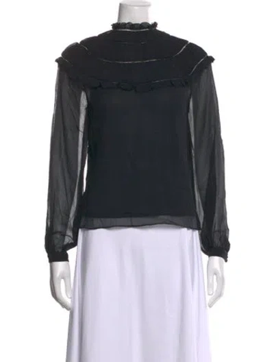 Pre-owned Simkhai Silk Mock Neck Blouse In Black