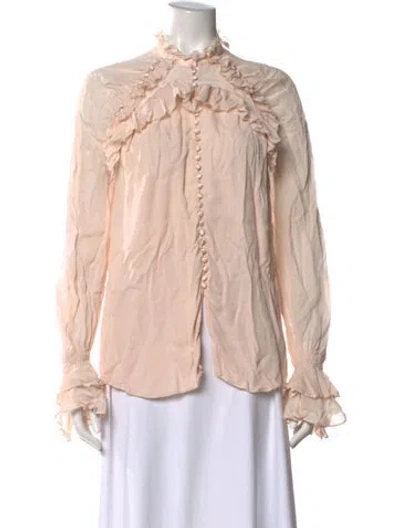 Pre-owned Simkhai Silk Mock Neck Blouse In Pink