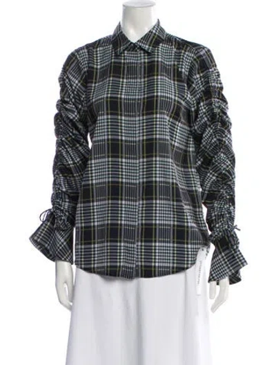 Pre-owned Simkhai Silk Plaid Print Blouse In Black