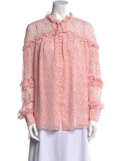 Pre-owned Simkhai Silk Polka Dot Print Blouse In Pink