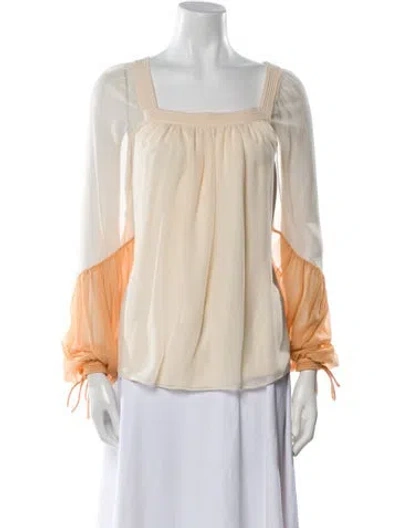 Pre-owned Simkhai Silk Square Neckline Blouse In Neutral