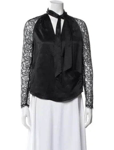 Pre-owned Simkhai Silk Tie Neck Blouse In Black