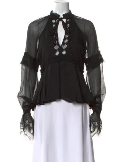 Pre-owned Simkhai Silk Tie Neck Blouse In Black