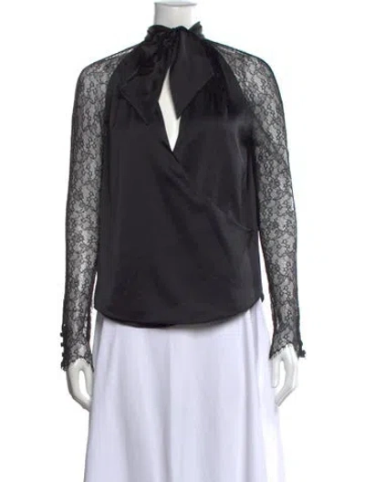 Pre-owned Simkhai Silk Tie Neck Blouse In Black
