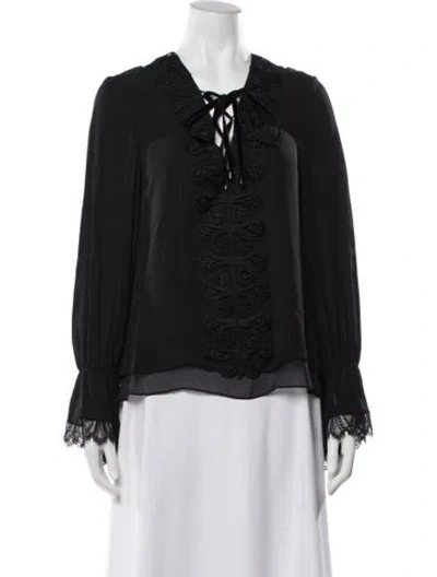 Pre-owned Simkhai Silk Tie Neck Blouse In Black