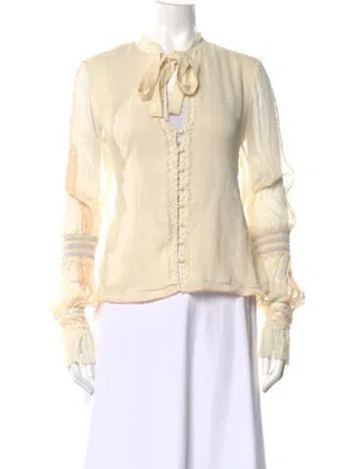 Pre-owned Simkhai Silk Tie Neck Blouse In Neutral