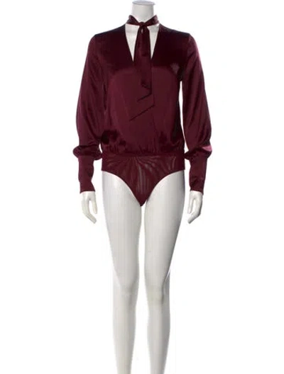 Pre-owned Simkhai Silk Tie Neck Bodysuit In Burgundy