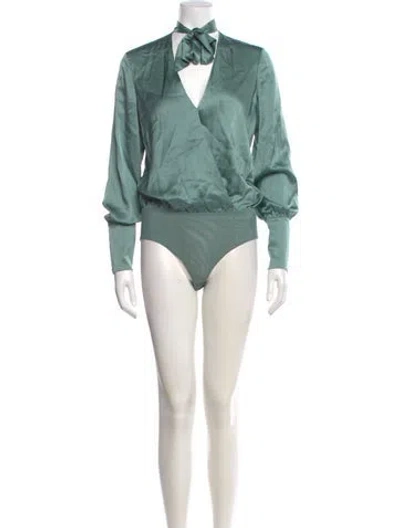 Pre-owned Simkhai Silk Tie Neck Bodysuit In Green