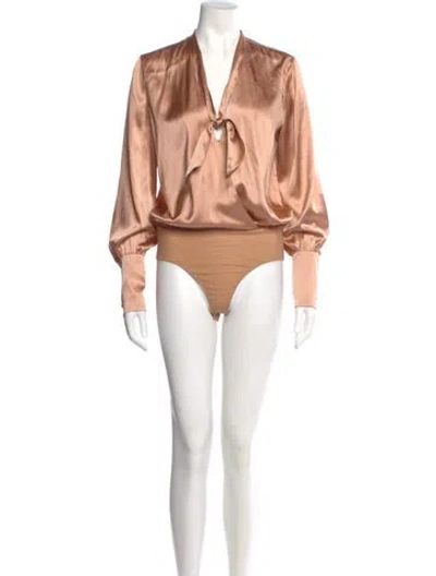 Pre-owned Simkhai Silk Tie Neck Bodysuit In Neutral