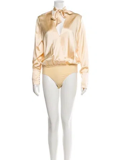 Pre-owned Simkhai Silk Tie Neck Bodysuit W/ Tags In Neutral