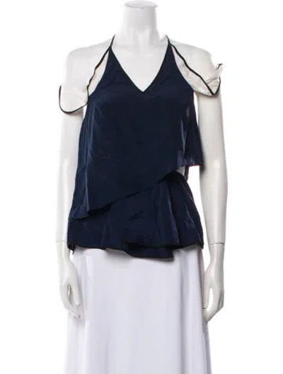 Pre-owned Simkhai Silk V-neck Blouse In Blue