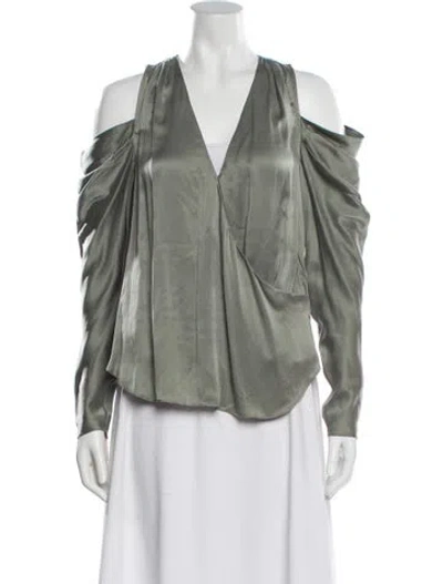 Pre-owned Simkhai Silk V-neck Blouse In Green