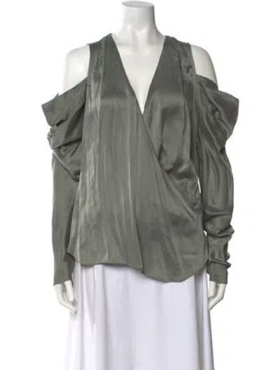 Pre-owned Simkhai Silk V-neck Blouse In Green