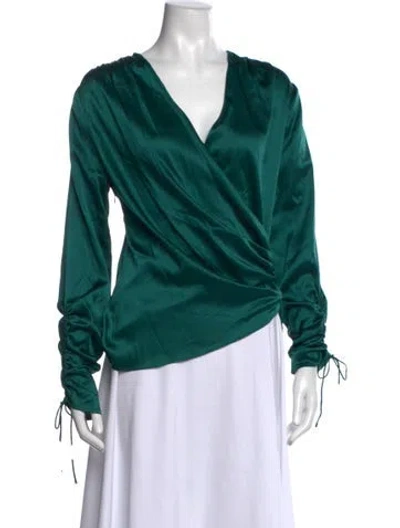 Pre-owned Simkhai Silk V-neck Blouse In Green