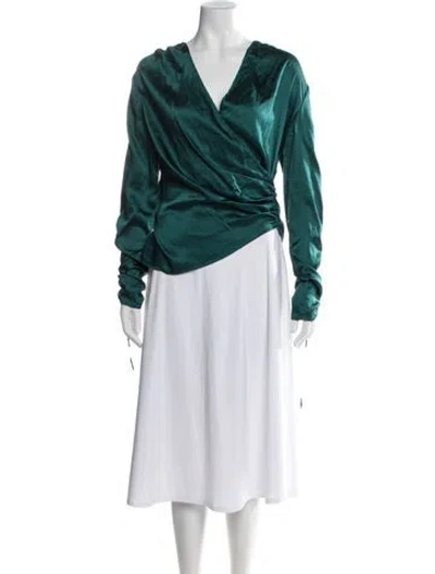Pre-owned Simkhai Silk V-neck Blouse In Green