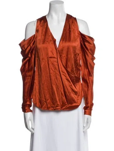 Pre-owned Simkhai Silk V-neck Blouse In Orange