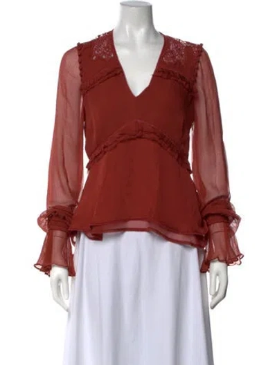 Pre-owned Simkhai Silk V-neck Blouse In Orange