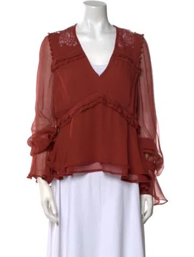 Pre-owned Simkhai Silk V-neck Blouse In Red