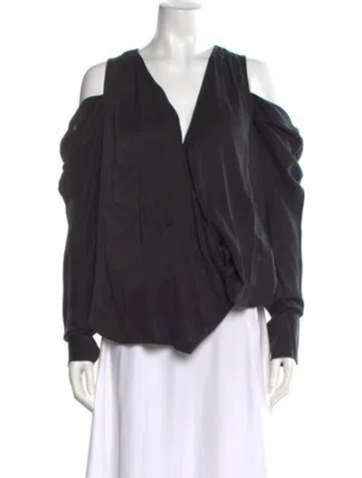 Pre-owned Simkhai Silk V-neck Blouse W/ Tags In Black