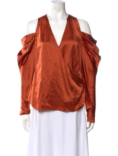 Pre-owned Simkhai Silk V-neck Blouse W/ Tags In Orange