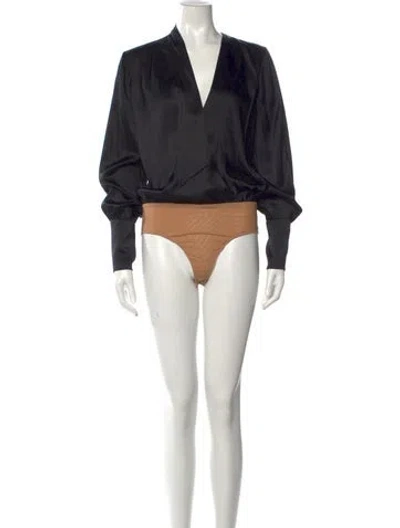 Pre-owned Simkhai Silk V-neck Bodysuit In Black