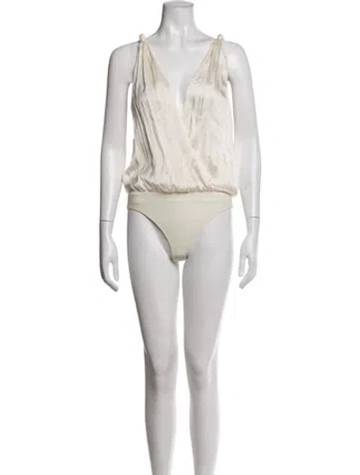 Pre-owned Simkhai Silk V-neck Bodysuit In Neutrals