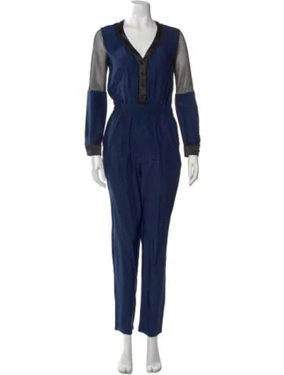 Pre-owned Simkhai Silk V-neck Jumpsuit In Blue