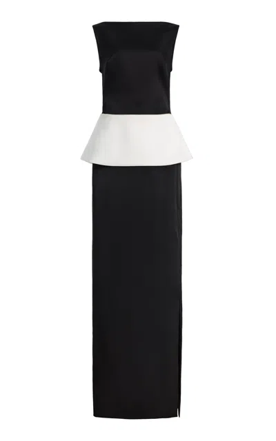 Simkhai Sirel Tie-detailed Peplum Duchess-satin Gown In Black