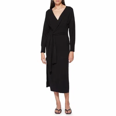 Simkhai Skyla Cotton And Cashmere-blend Midi Wrap Dress In Black