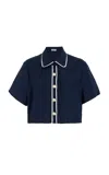 Simkhai Solange Cropped Linen-blend Shirt In Blue