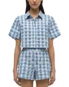 Simkhai Solange Cropped Shirt In Blue Hydrangea Gingham