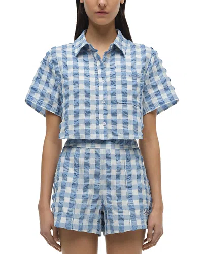 Simkhai Solange Cropped Shirt In Blue Hydrangea Gingham