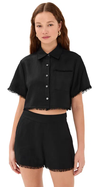 Simkhai Solange Short Sleeve Cropped Shirt Black