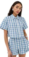 Simkhai Solange Cropped Shirt In Blue Hydrangea Gingham