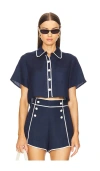 Simkhai Crosby Linen-blend Shorts In Navy