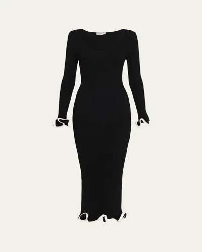 Simkhai Solani Ribbed Long-sleeve Midi Dress In Black
