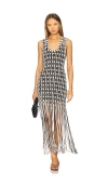 Simkhai Sonia Woven Fringe Tank Dress In Black,white
