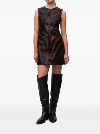 Simkhai Sonoma Zebra-print Leather Mini Dress In Brown